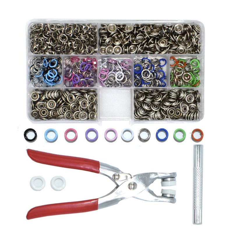 Renashed 200Pcs Snap Fastener Tool Diameter 9.5mm Metal Eyelets Shoes Clothes Crafts with Heavy-Duty Eyelet Grommet Pliers - Image 1